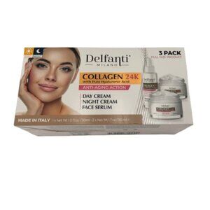 3 Pack DELFANTI ANTI AGING COLLAGEN 24K HA Day Cream + Night Cream + Face Serum